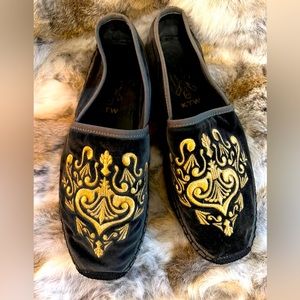 KTW EUROPEAN Print Velvet Damask Smoking Slippers Flats Size 42 Us 10.5 Shoes